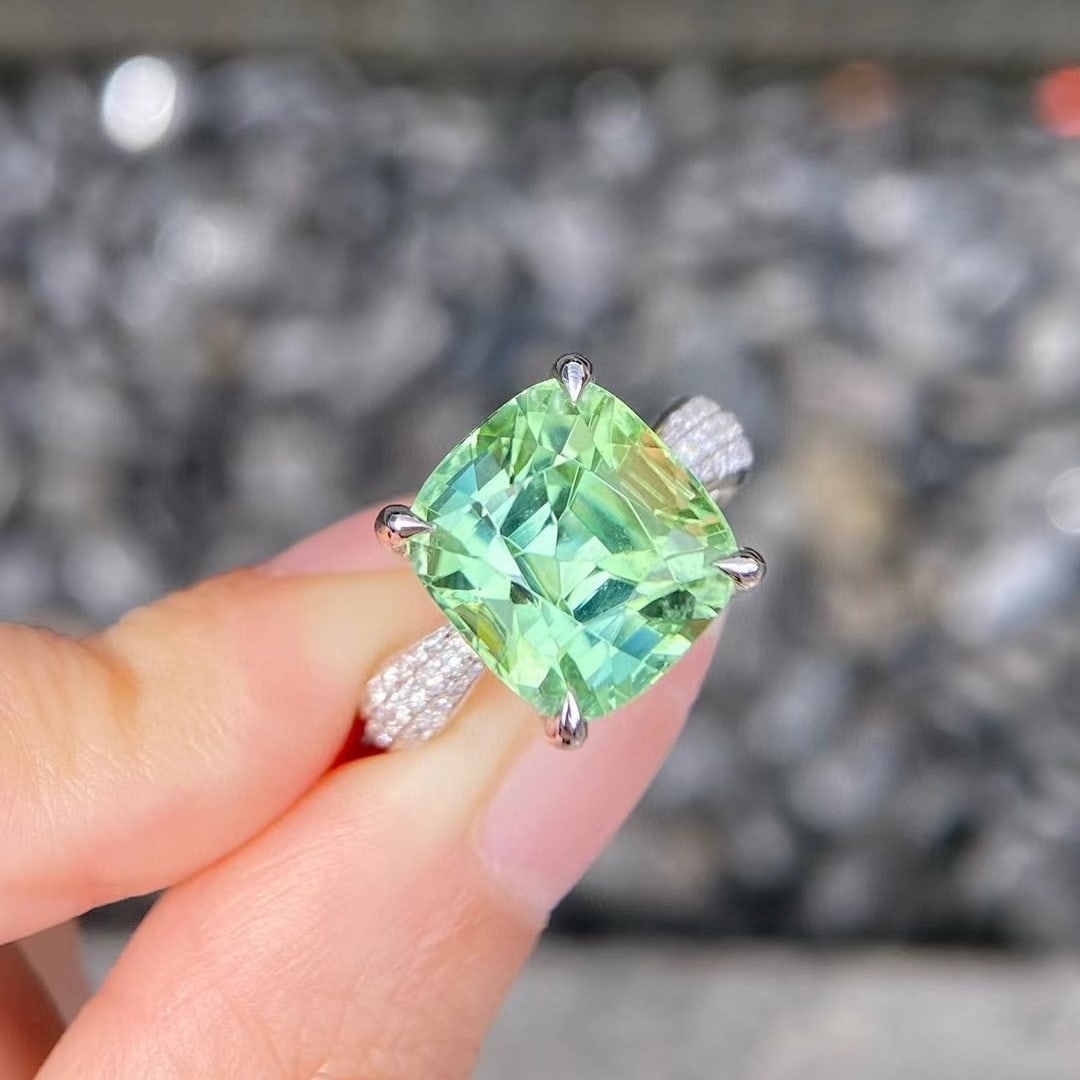 14k Gold 10.27 Ctw Natural Tourmaline & Diamond Ring - 2