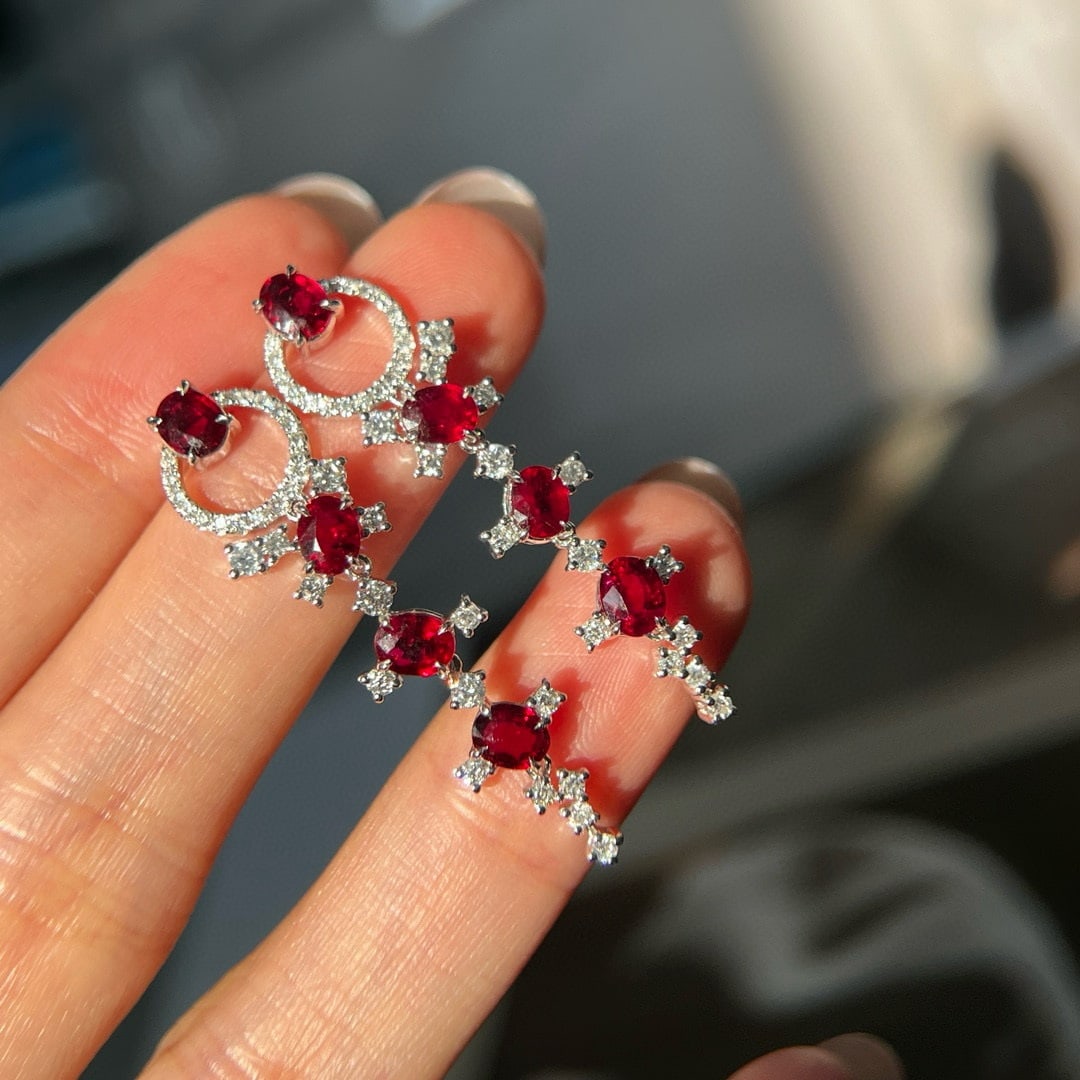 14k Gold 3.54 Ctw Natural Ruby & Diamond Earrings - 2