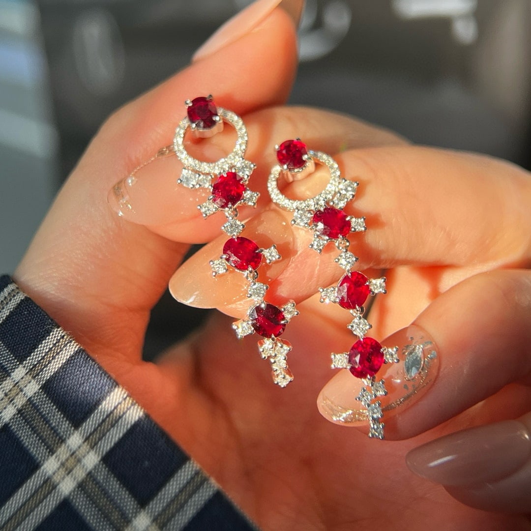 14k Gold 3.54 Ctw Natural Ruby & Diamond Earrings - 4