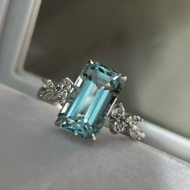 14k Gold 3.09 Ctw Natural Aquamarine & Spinel Ring - 2