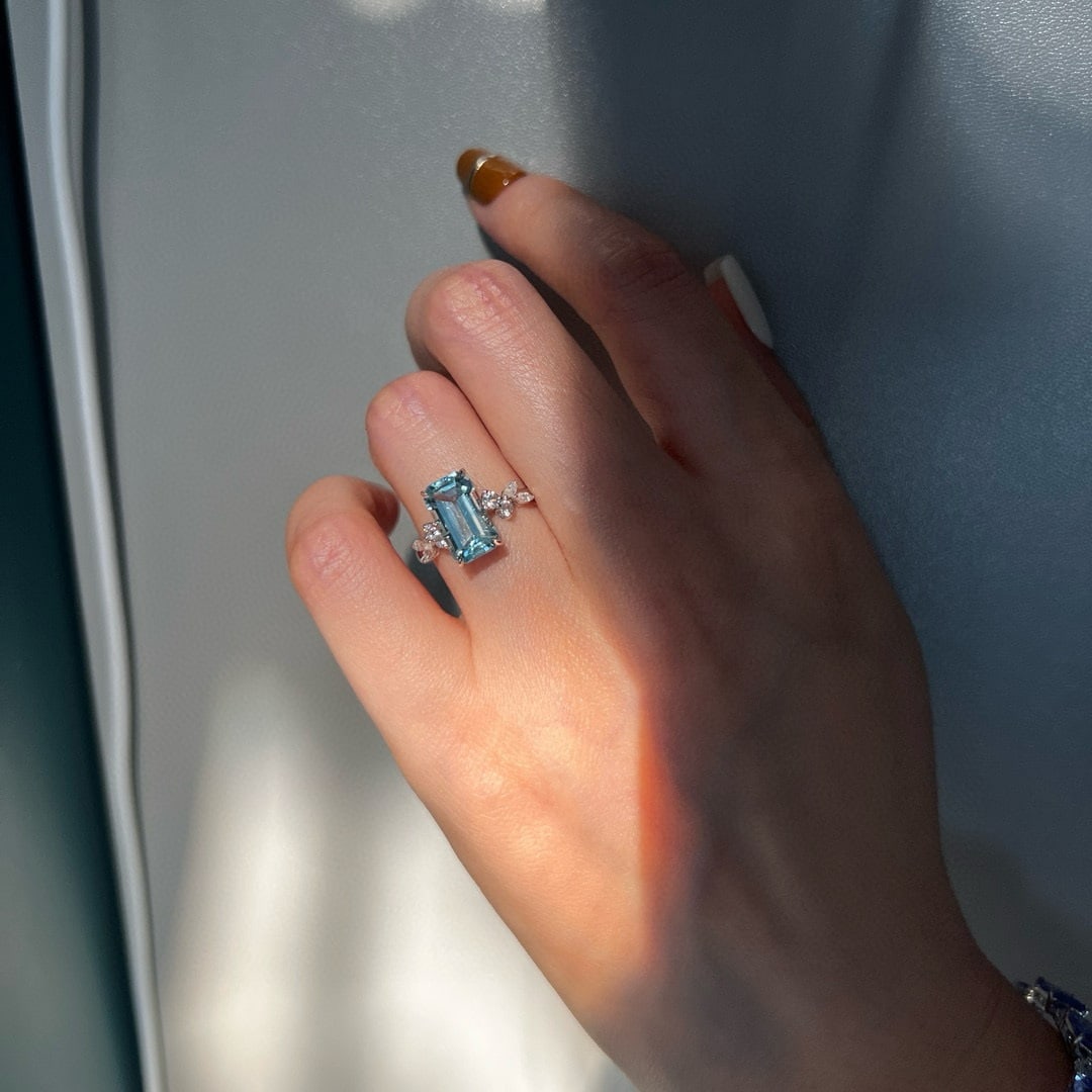 14k Gold 3.09 Ctw Natural Aquamarine & Spinel Ring - 6