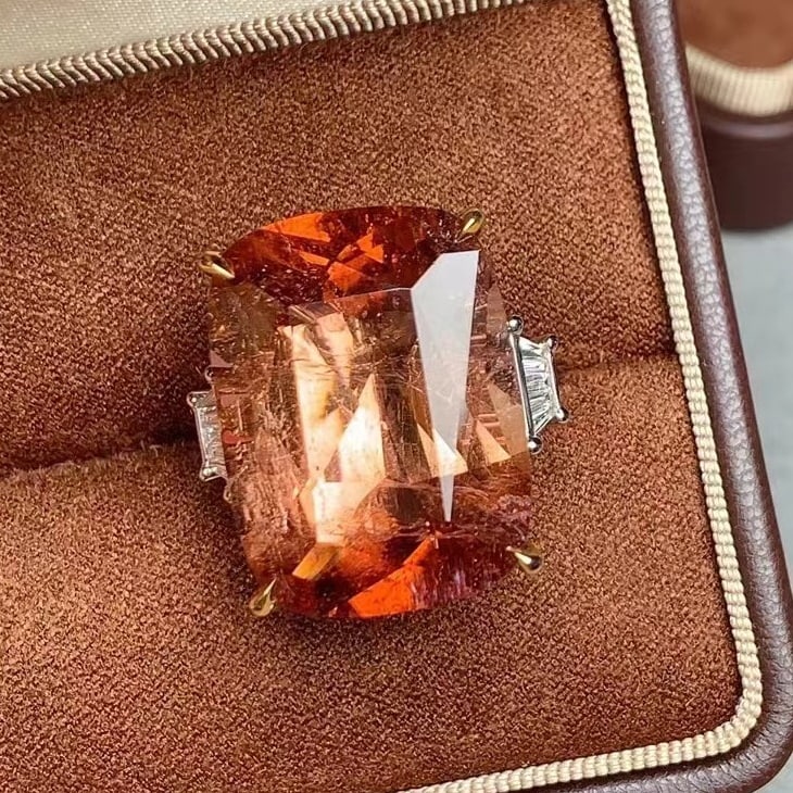 14k Gold 35.81 Ct Natural Tourmaline & Diamond Ring - 2