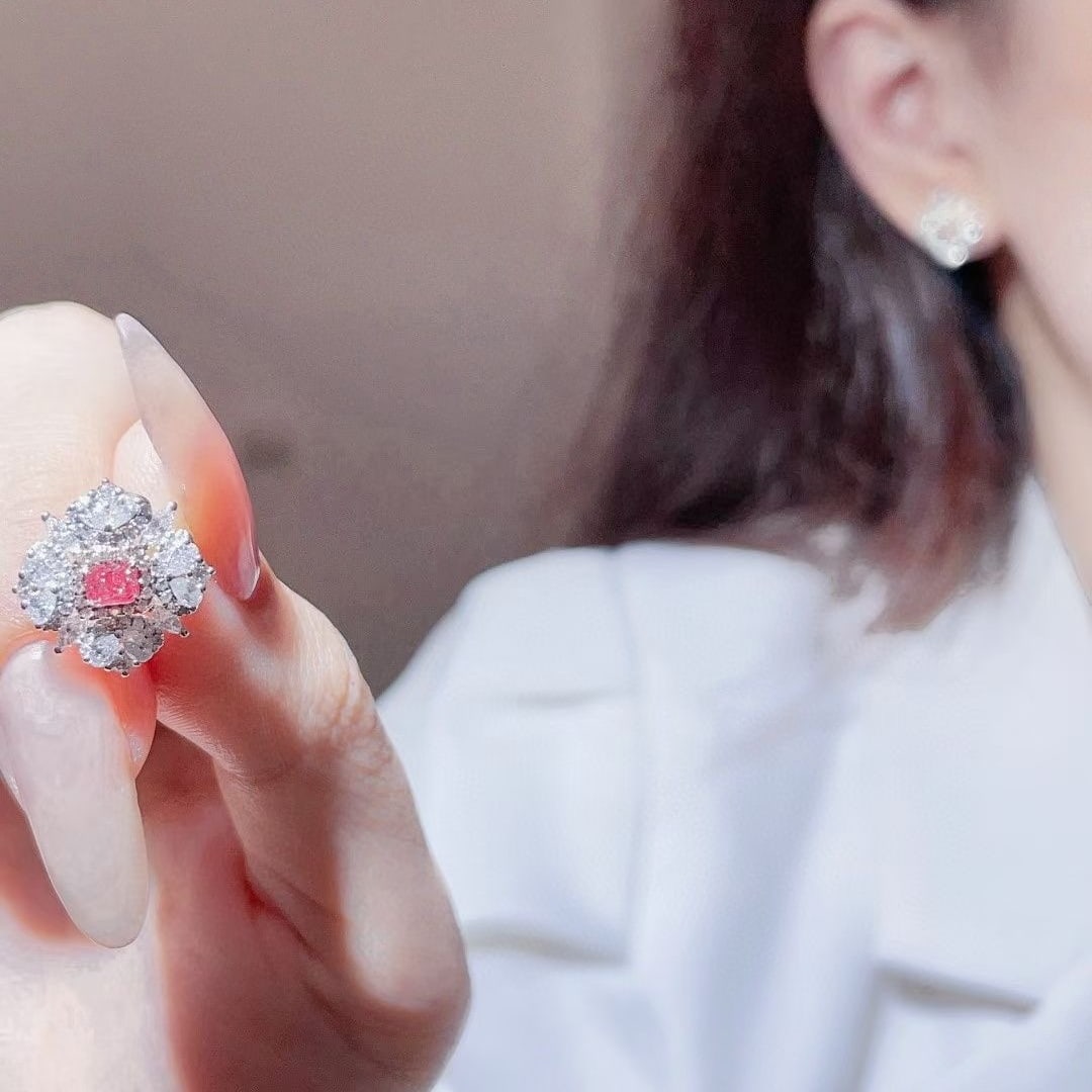 14k Gold 1.50 Ctw Natural Pink Diamond & Diamond Earrings - 5