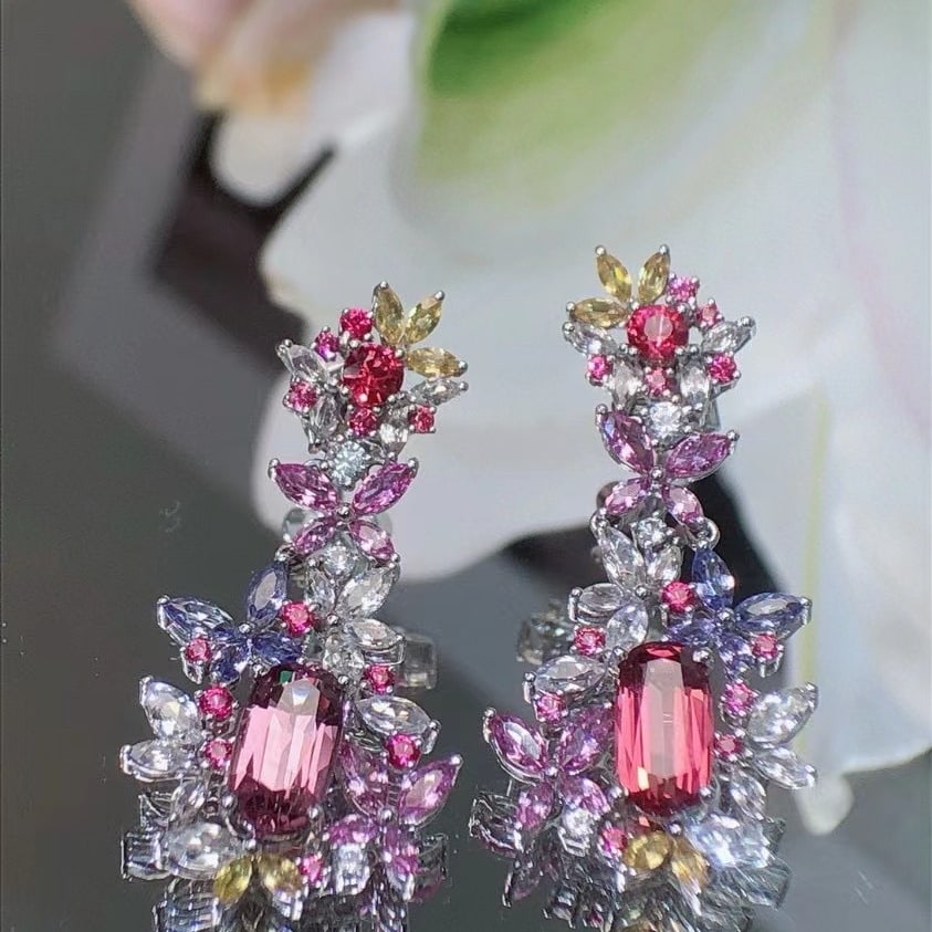 14k Gold 3.14 Ct Natural Spinel & Sapphire Earrings - 2