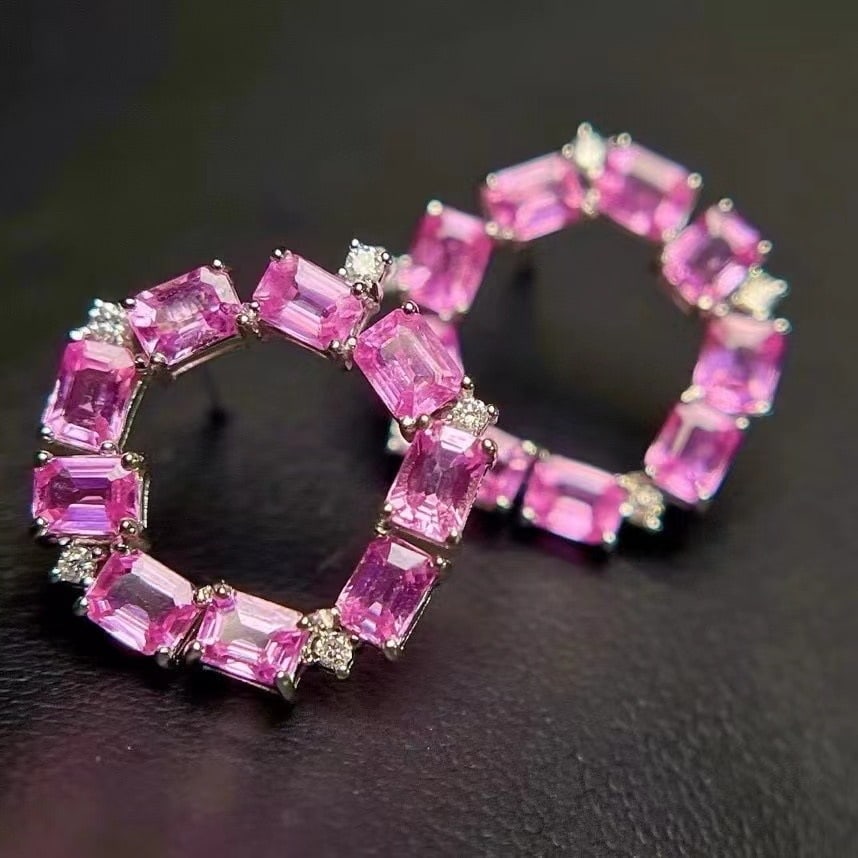 14k Gold 3.73 Ctw Natural Padparadscha Sapphire & Diamond Earrings - 4