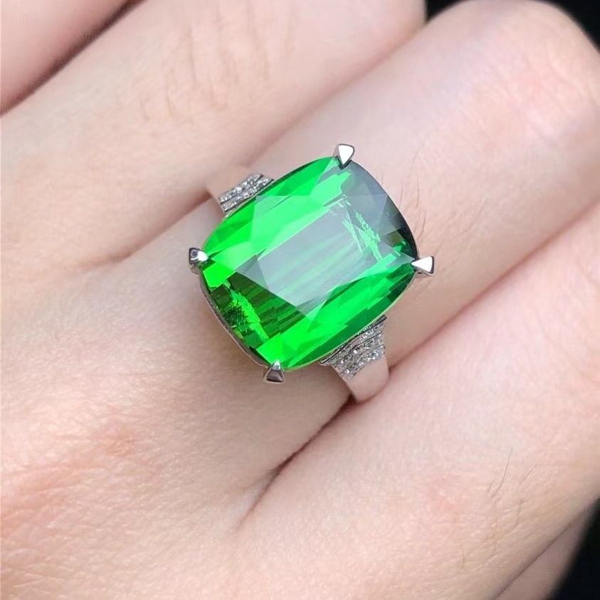 14k Gold 7.5 Ct Natural Tourmaline & Diamond Ring - 6