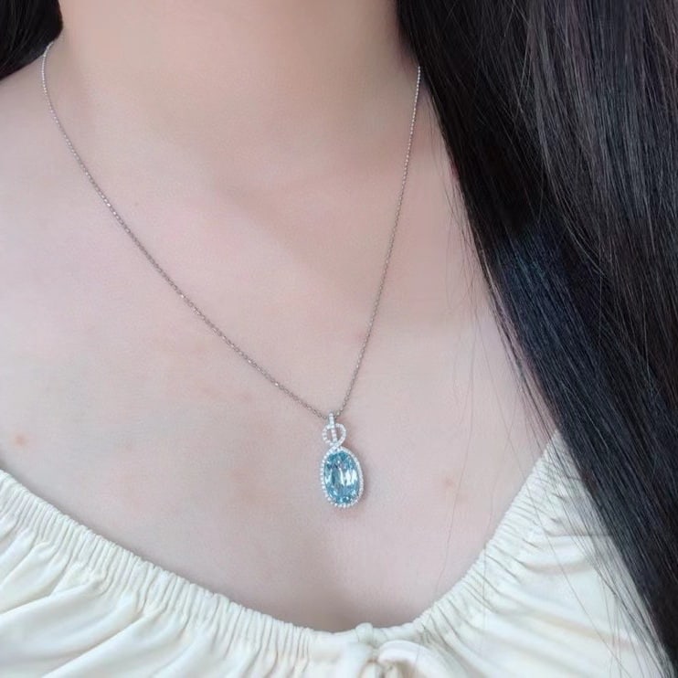 14k Gold 3.31 Ct Natural Aquamarine & Diamond Pendant( Without Chain ) - 4