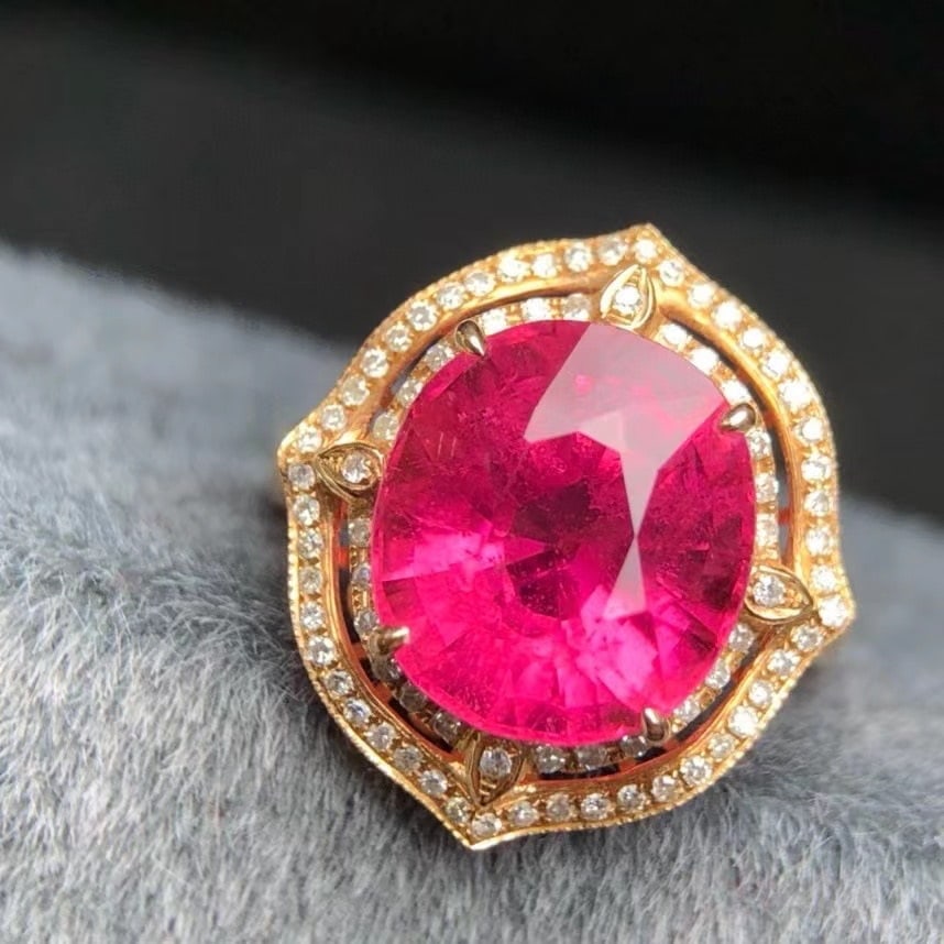 14k Gold 5.2 Ct Natural Tourmaline & Diamond Ring - 2