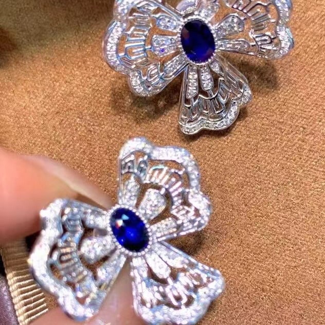 14k Gold 1.56 Ctw Natural Sapphire & Diamond Earrings - 2