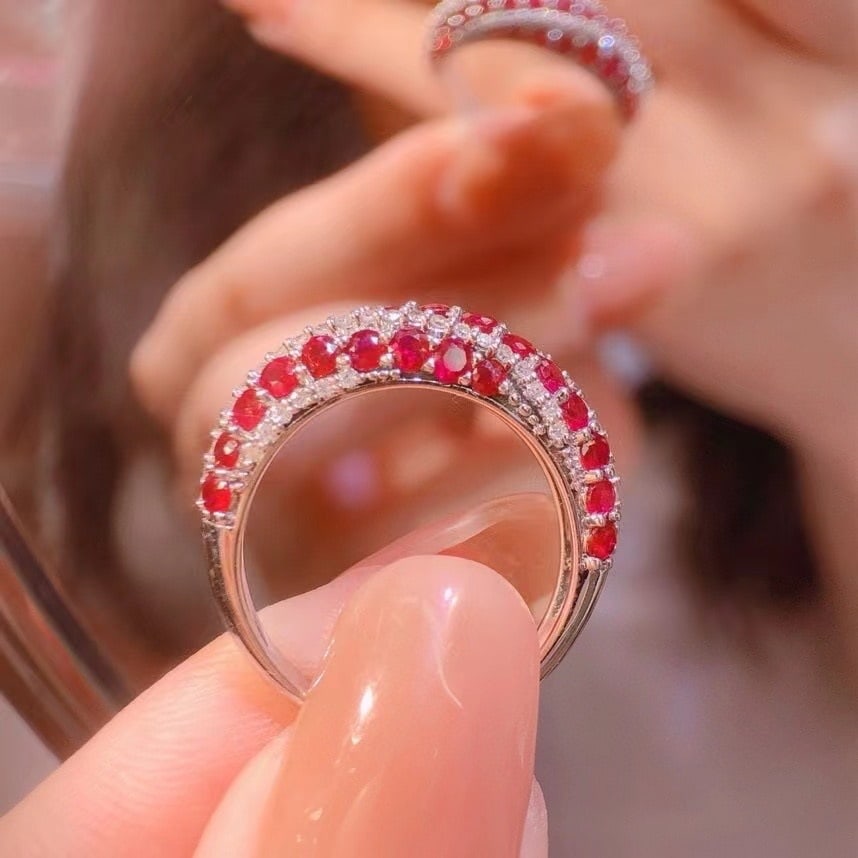 14k Gold 2.5 Ct Vivid Red Natural Ruby & Diamond Ring - 6
