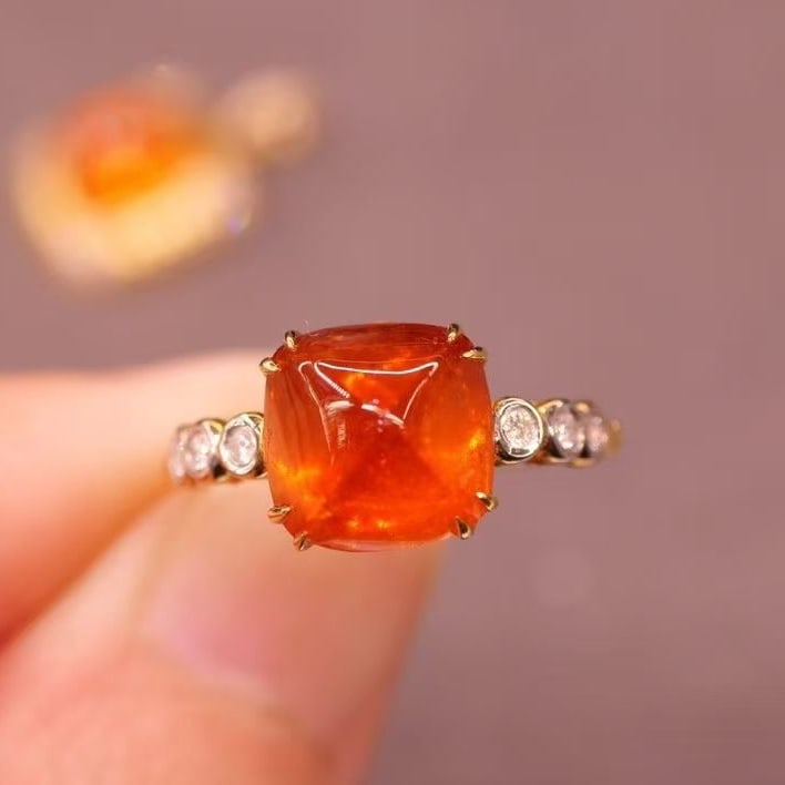 14k Gold 5 Ct Natural Spessartine & Diamond Ring - 2
