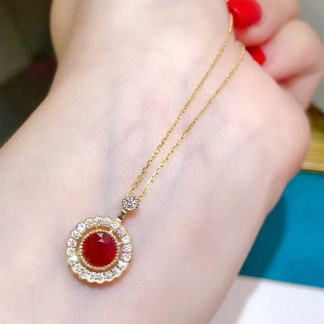 14k Gold 1.49 Ctw Natural Ruby & Diamond Pendant( Without Chain ) - 4