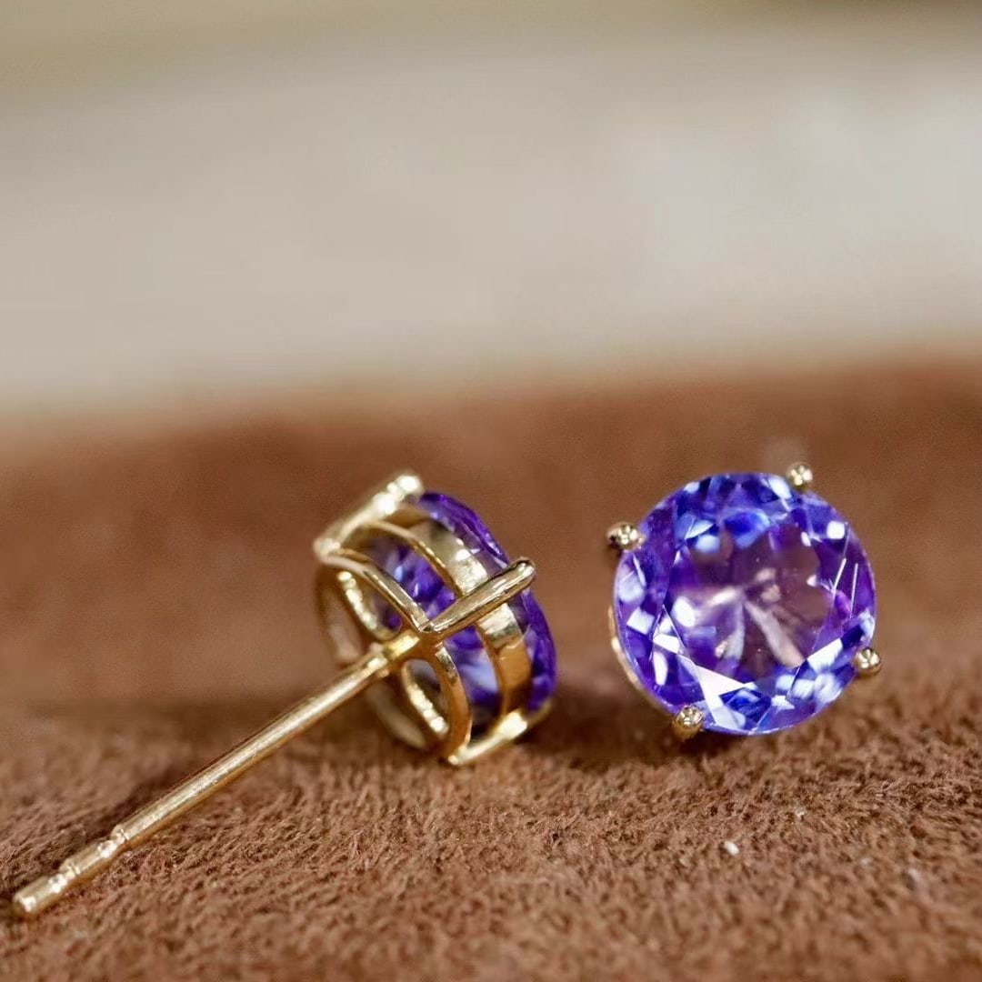 14k Gold 2.36 Ct Natural Tanzanite Earrings - 2