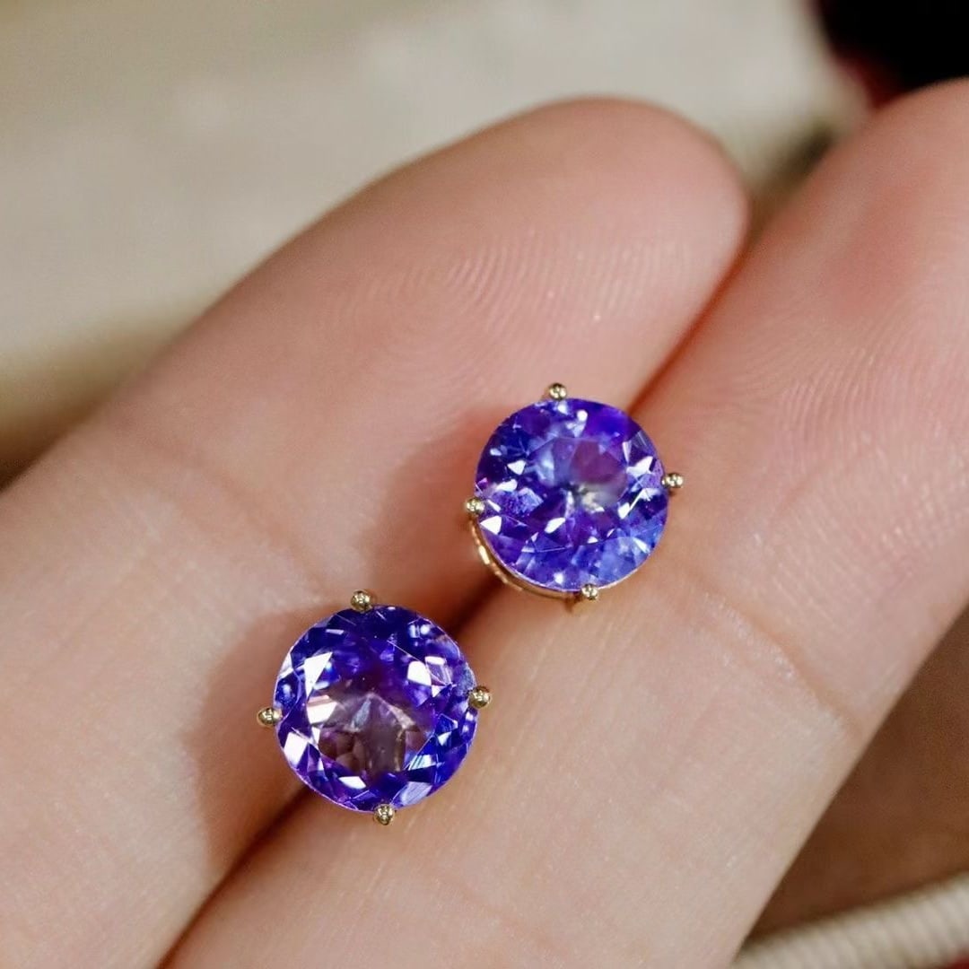 14k Gold 2.36 Ct Natural Tanzanite Earrings - 4