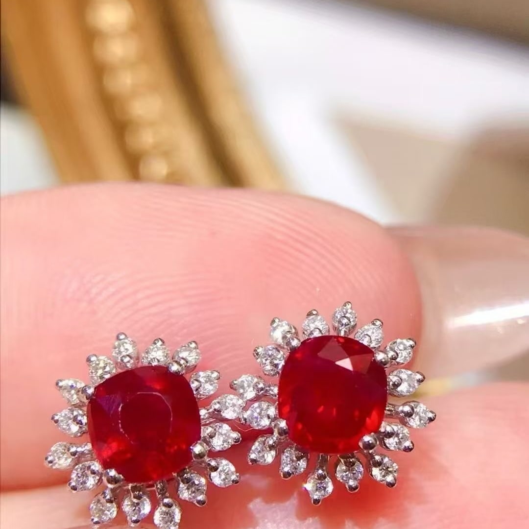 14k Gold 2.01 Ctw Natural Ruby & Diamond Earrings - 2