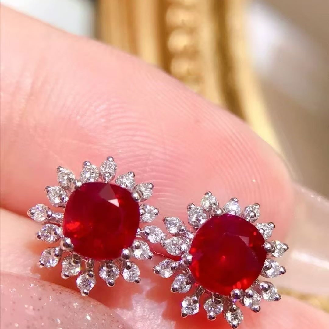 14k Gold 2.01 Ctw Natural Ruby & Diamond Earrings - 3
