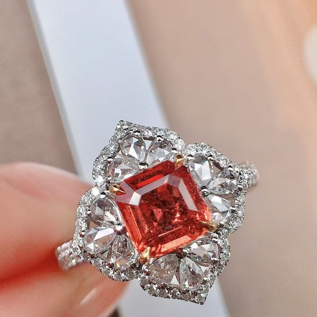 14k Gold 1.82 Ctw Natural Padparadscha Sapphire & Diamond Ring - 2