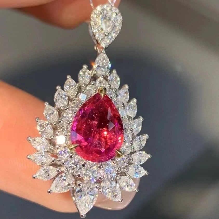 14k Gold 2.91 Ctw Natural Spinel & Diamond Pendant( Without Chain ) - 2