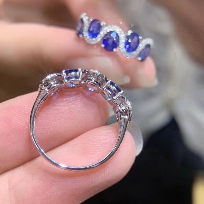 14k Gold 2.3 Ct Natural Sapphire & Diamond Ring - 5