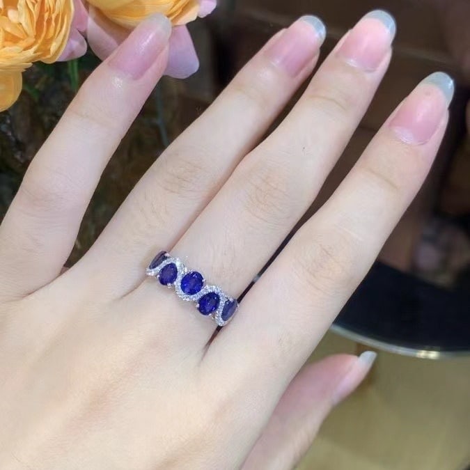 14k Gold 2.3 Ct Natural Sapphire & Diamond Ring - 7