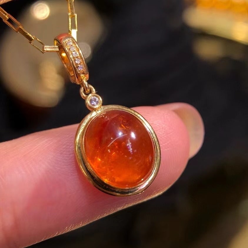 14k Gold 6 Ct Natural Spessartine & Diamond Pendant( Without Chain ) (1 of 7)