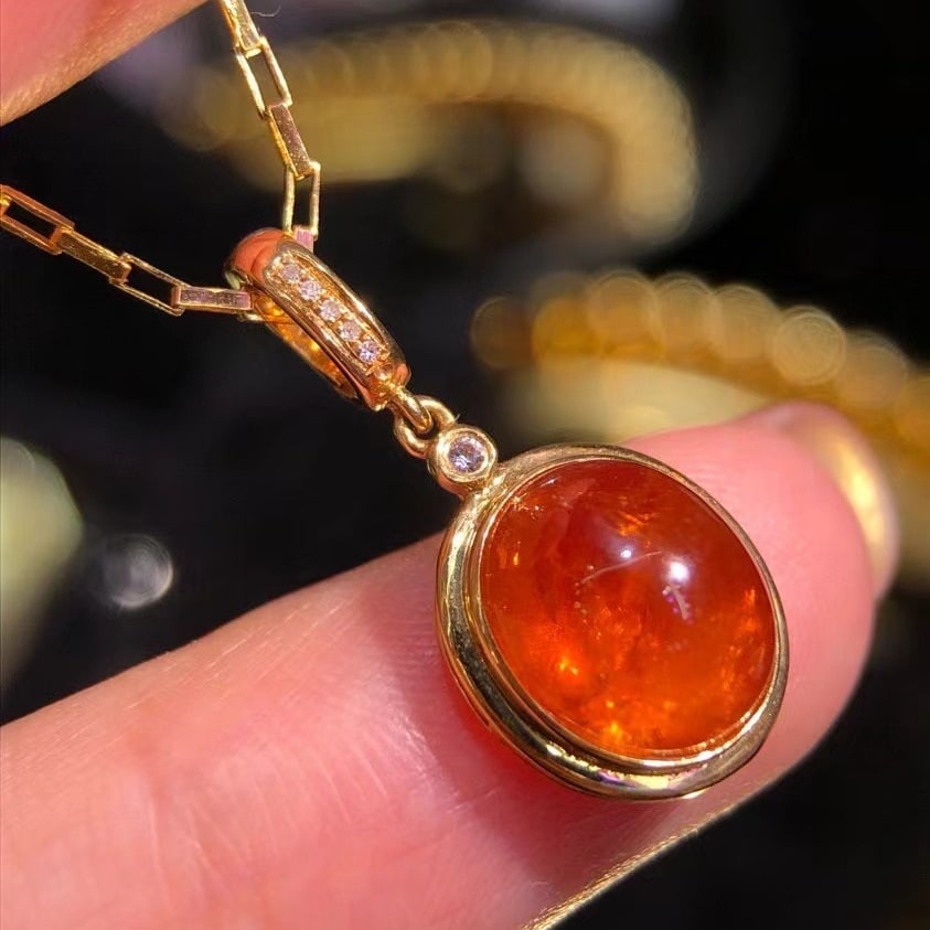14k Gold 6 Ct Natural Spessartine & Diamond Pendant( Without Chain ) - 3