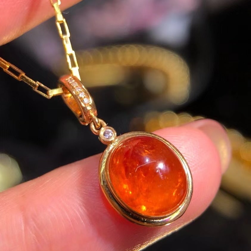 14k Gold 6 Ct Natural Spessartine & Diamond Pendant( Without Chain ) - 5