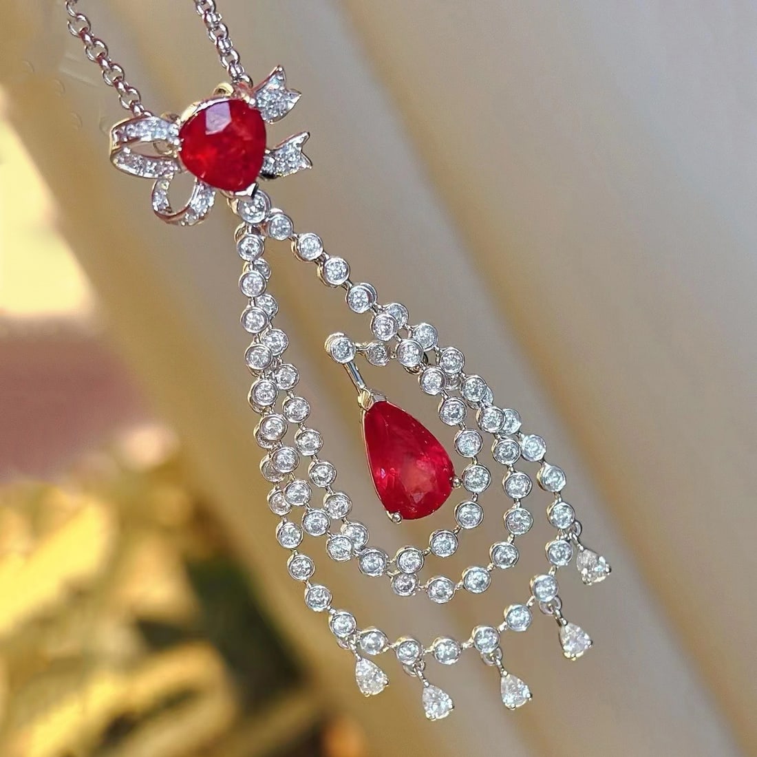 14k Gold 3 Ct Natural Ruby & Diamond Pendant( Without Chain ): Ref:230935207 // gold content:14k gold // main gemstone:ruby // shape:pear // carat weight:3ct // color:pigeonblood red // treatment:natural // // adjacent gemstone 2 : diamond // shape:multiply //