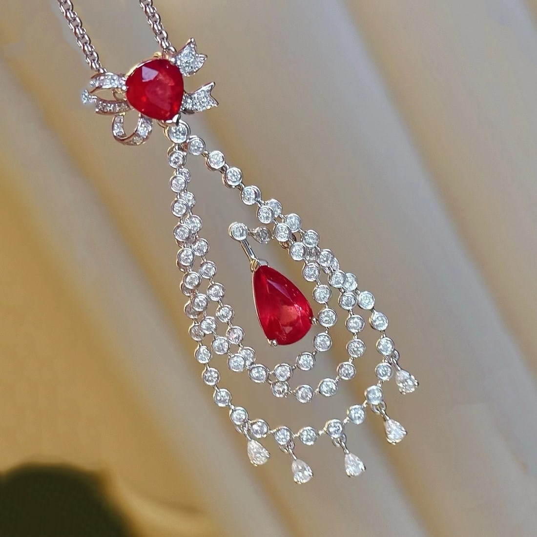 14k Gold 3 Ct Natural Ruby & Diamond Pendant( Without Chain ) - 5