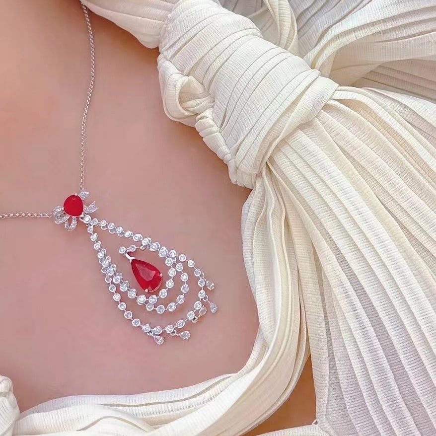 14k Gold 3 Ct Natural Ruby & Diamond Pendant( Without Chain ) - 6