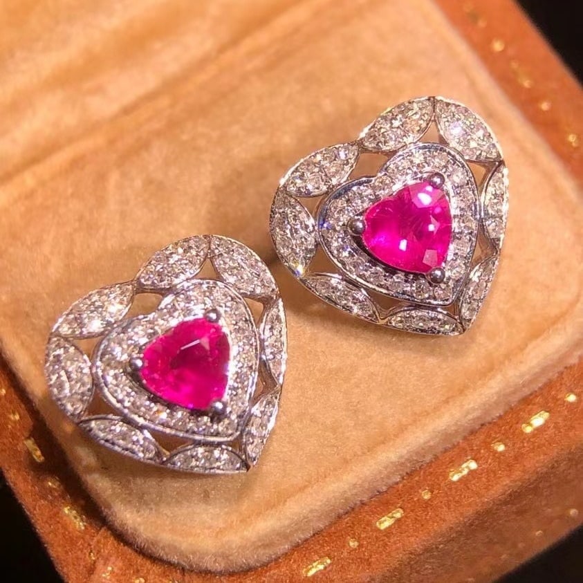 14k Gold 0.77 Ctw Natural Ruby & Diamond Earrings - 7