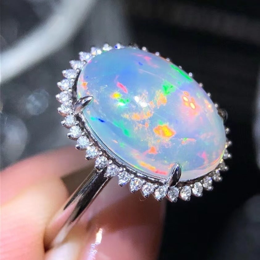 14k Gold 3.49 Ctw Natural Opal & Diamond Ring - 5