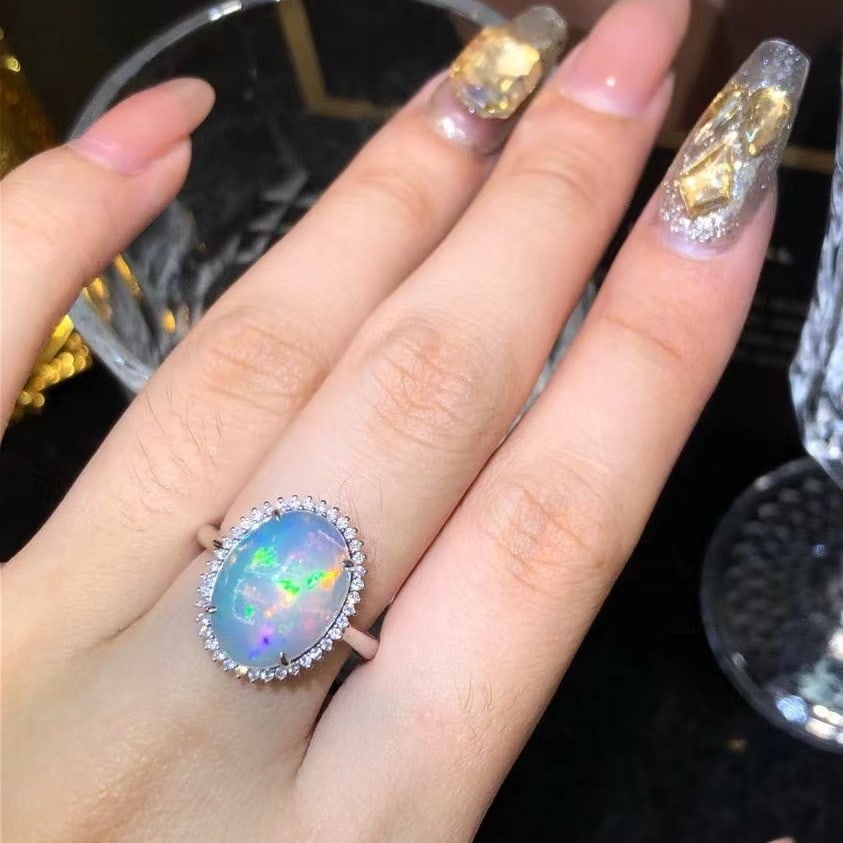 14k Gold 3.49 Ctw Natural Opal & Diamond Ring - 6