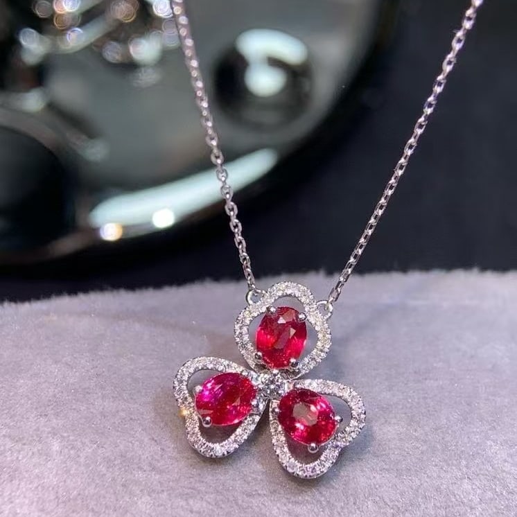 14k Gold 1.10 Ct Natural Ruby & Diamond & Sapphire Necklace: Ref:230935215 // gold content:14k gold // main gemstone:ruby // shape:oval // carat weight:1. 10ct // color:red // treatment:natural // // adjacent gemstone 2 : diamond // number of stones:57 //