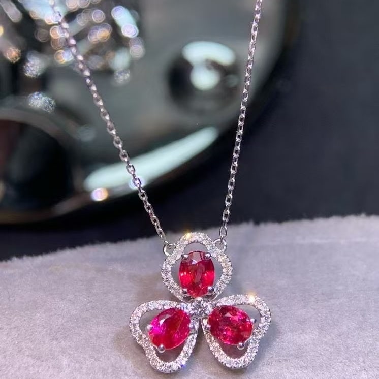 14k Gold 1.10 Ct Natural Ruby & Diamond & Sapphire Necklace - 3