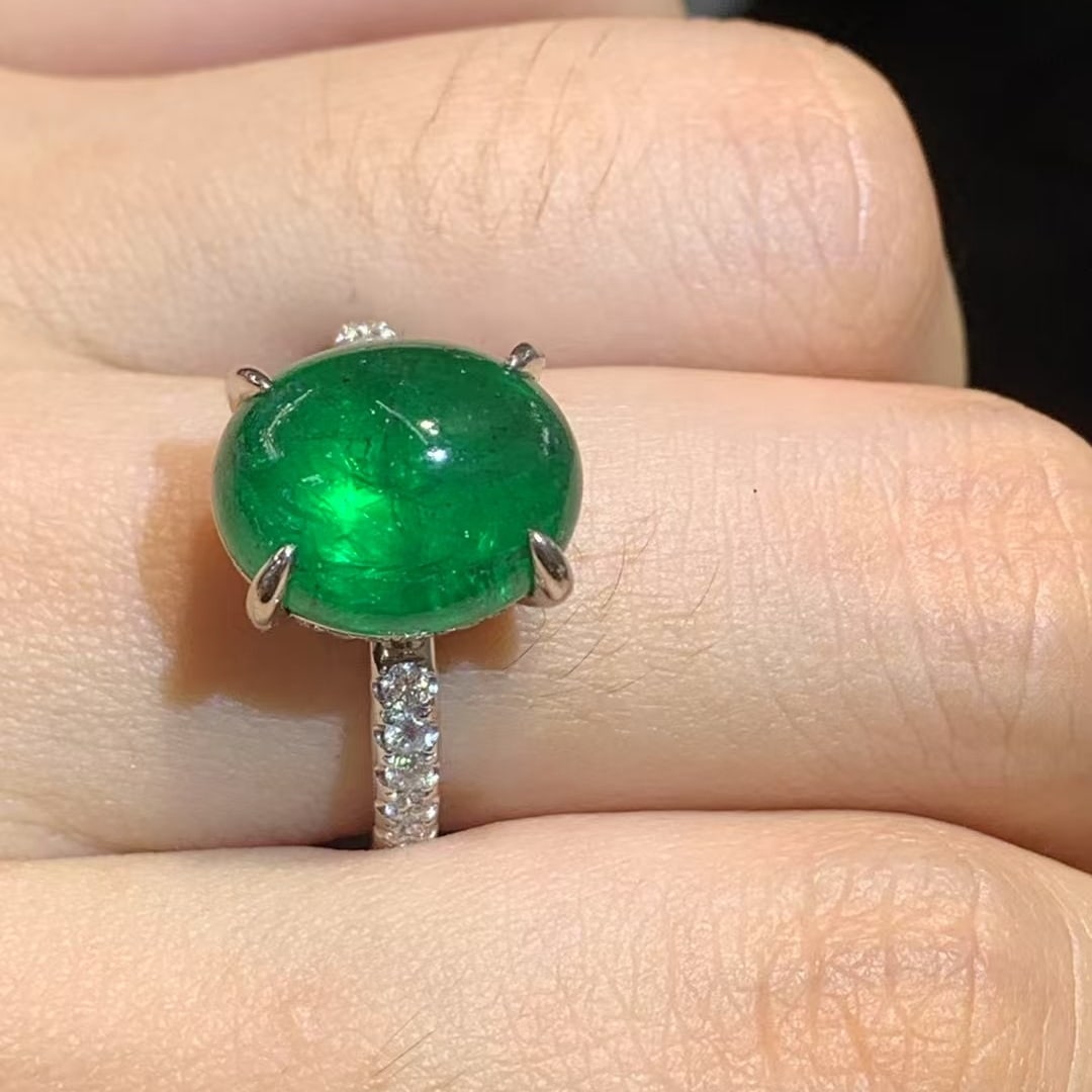14k Gold 6.68 Ct Natural Emerald & Diamond Ring - 5