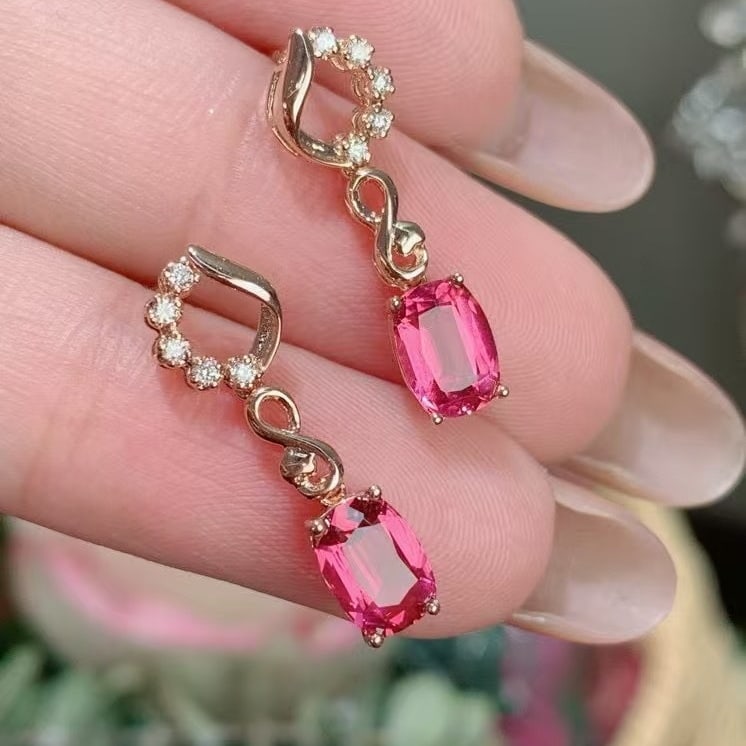 14k Gold 1.6 Ct Natural Tourmaline & Diamond Earrings - 4