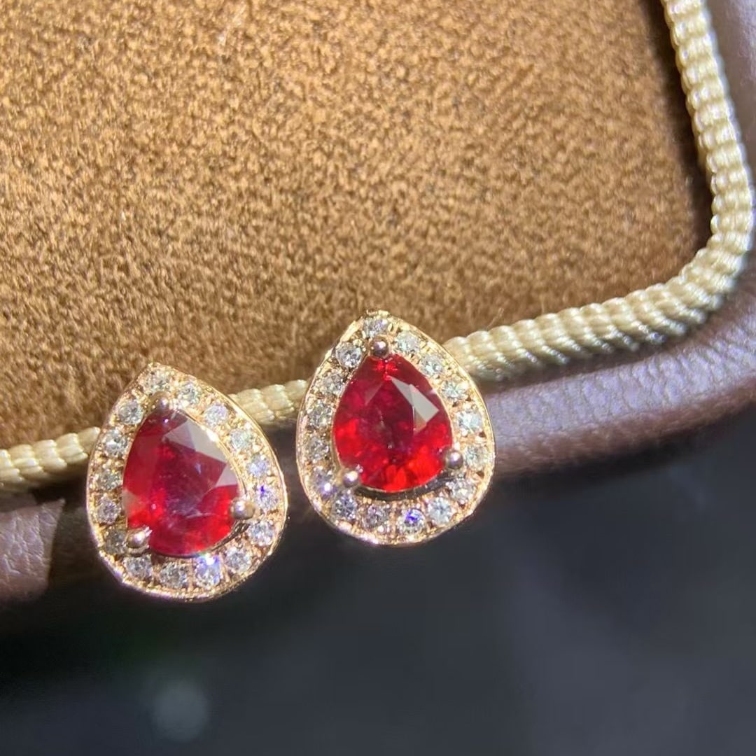 14k Gold 0.75 Ctw Natural Ruby & Diamond Earrings - 3