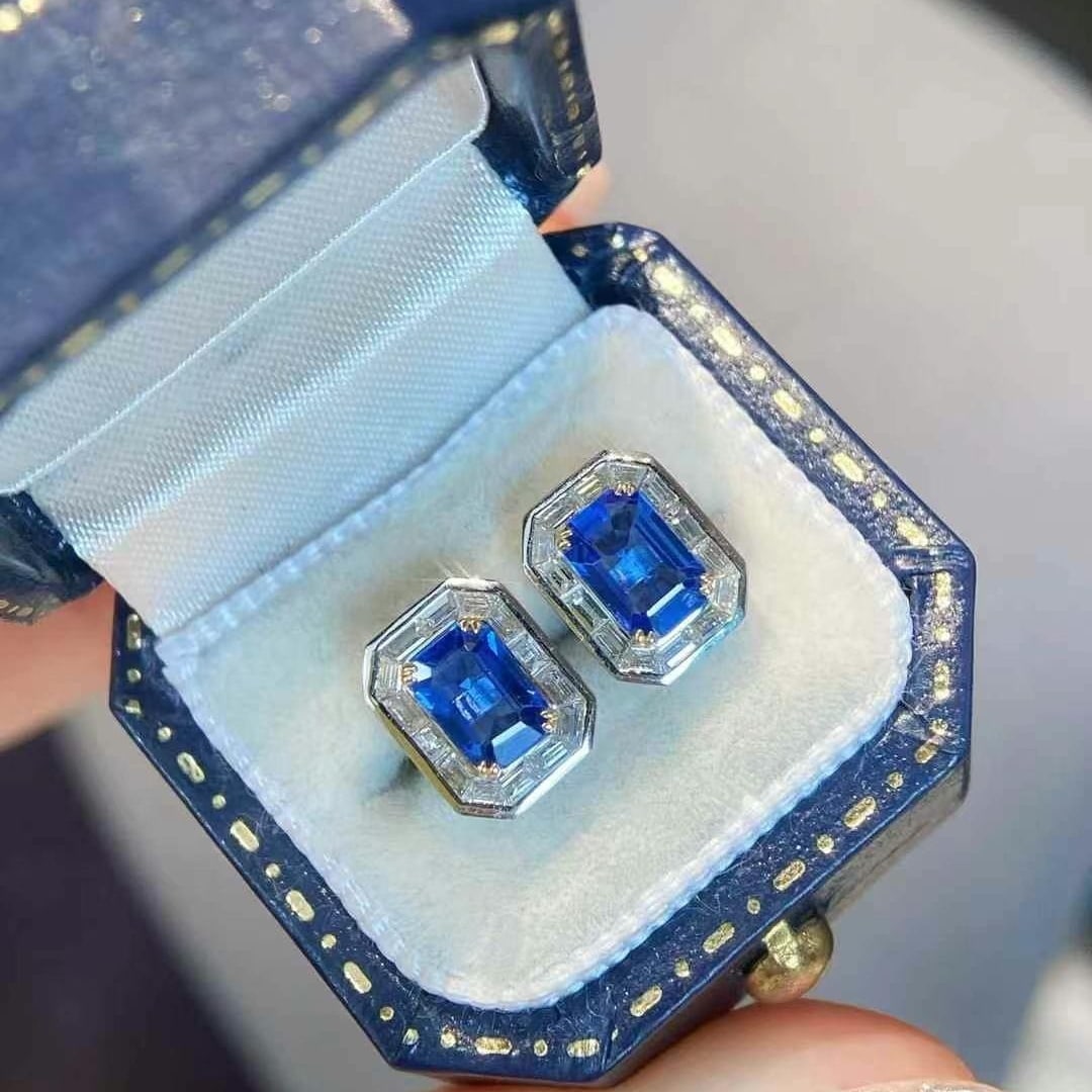 14k Gold 1.88 Ctw Natural Sapphire & Diamond Earrings - 3