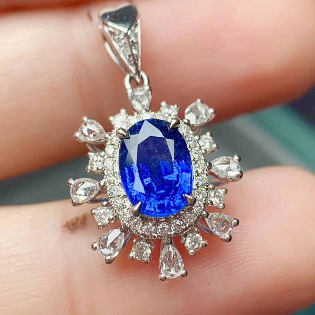 14k Gold 1.34 Ct Natural Sapphire & Diamond Pendant( Without Chain ) - 3