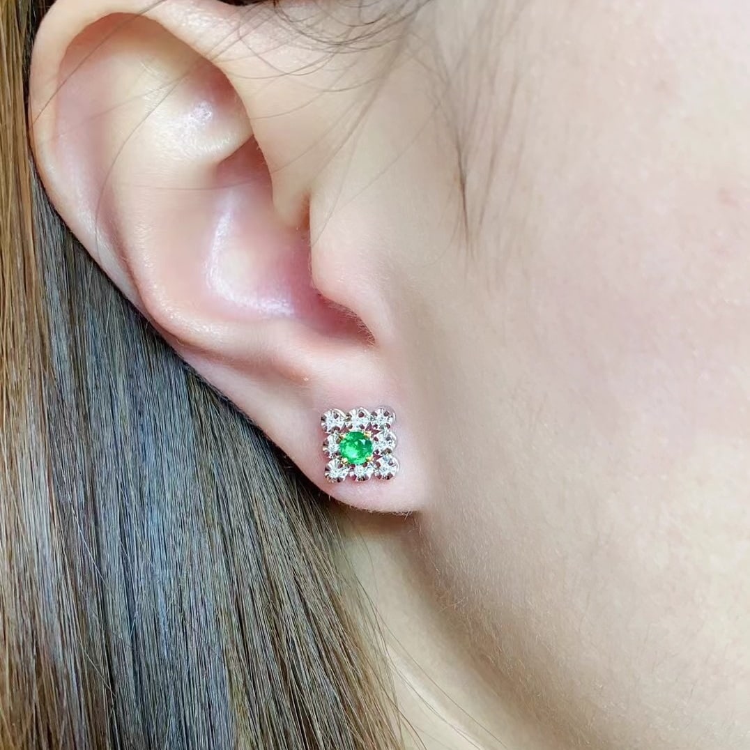 14k Gold 0.46 Ctw Vivid Green Natural Emerald & Diamond Pendant( Without Chain ) - 5