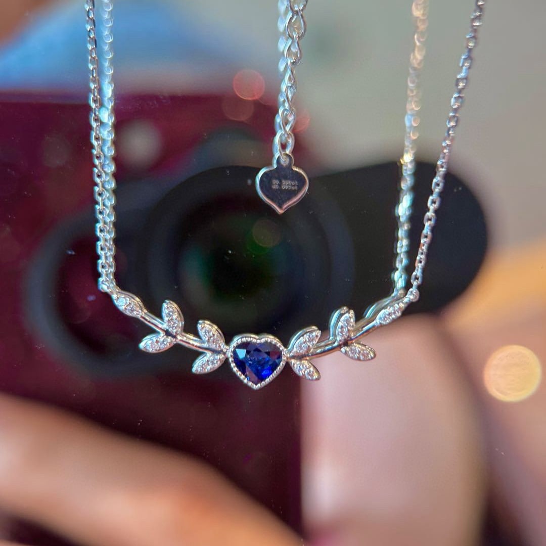 14k Gold 0.44 Ctw Vivid Blue Natural Sapphire & Diamond Necklace - 2