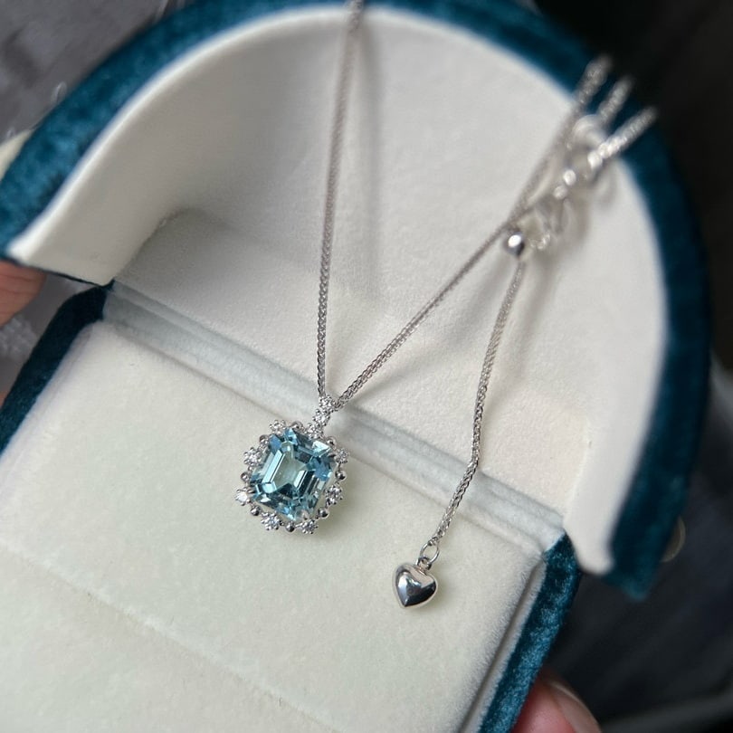 14k Gold 2.86 Ctw Natural Aquamarine & Lab Grown Diamond Necklace - 4