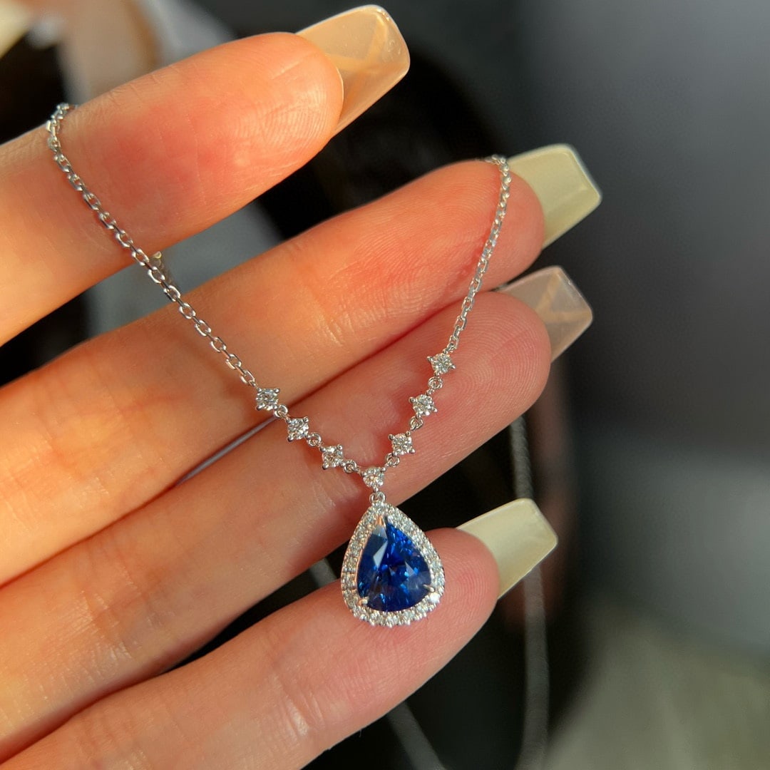 14k Gold 2.39 Ctw Natural Sapphire & Diamond Necklace - 5