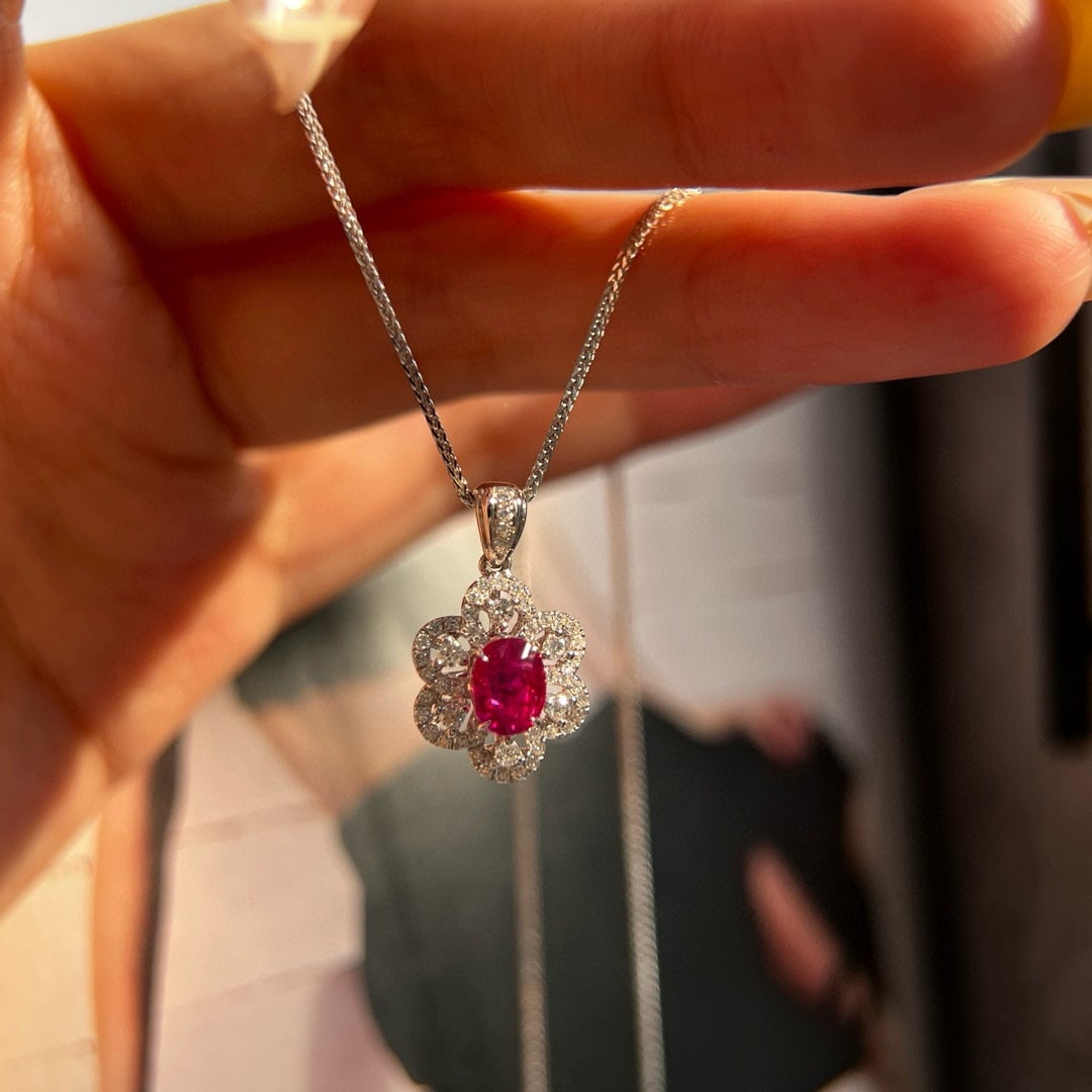 14k Gold 1.37 Ctw Natural Ruby & Diamond Pendant( Without Chain ) (1 of 5)