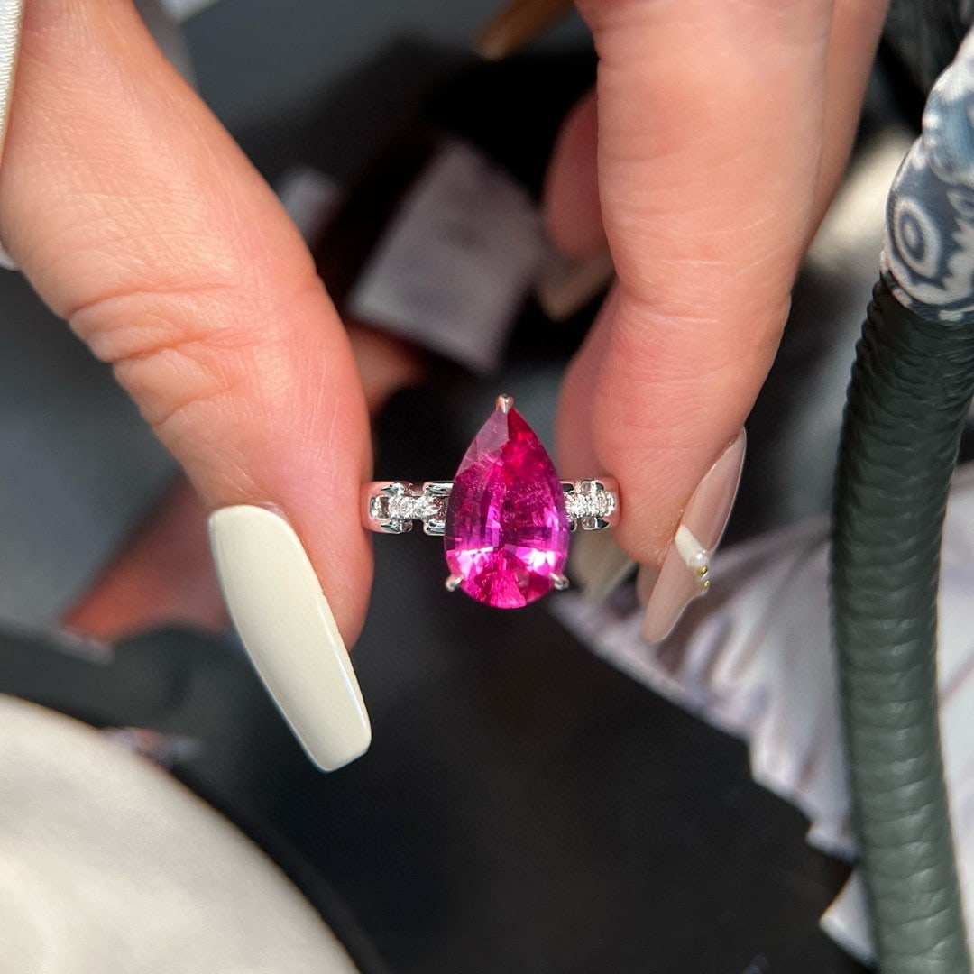 14k Gold 3.53 Ctw Natural Tourmaline & Diamond Ring - 5