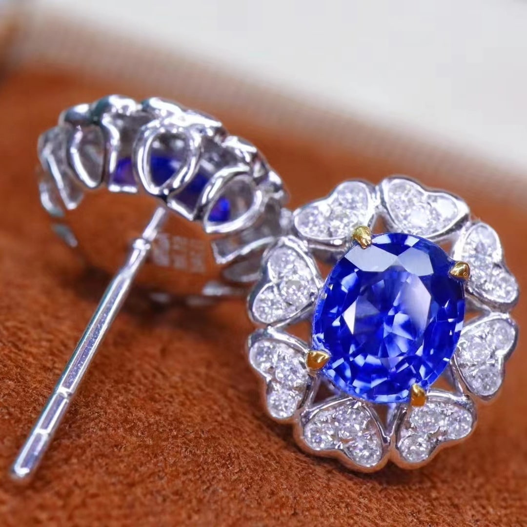 14k Gold 1.94 Ctw Natural Sapphire & Diamond Earrings - 2