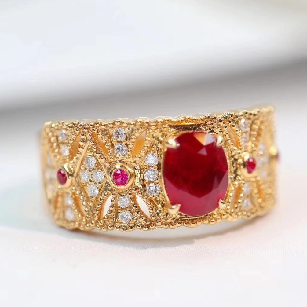 14k Gold 1.11 Ctw Natural Ruby & Diamond Ring - 2