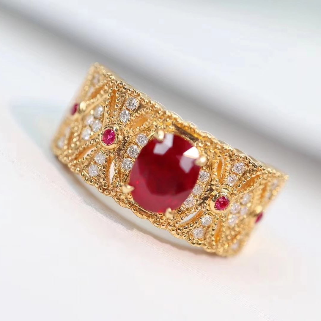 14k Gold 1.11 Ctw Natural Ruby & Diamond Ring - 5