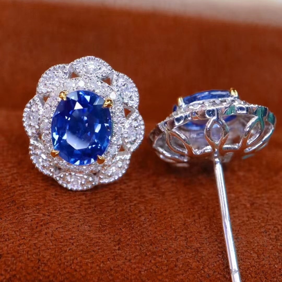 14k Gold 1.72 Ctw Natural Sapphire & Diamond Earrings - 3